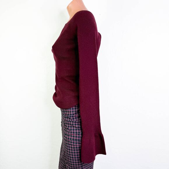 7 For All Mankind Wool Blend Boat Neck Ribbed Knit Sweater Top Burgundy XL NWT - Picture 5 of 11